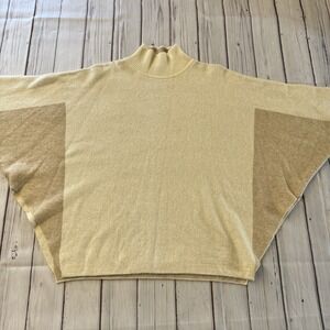 Note di‎ Anita Poncho Sweater Wool Blend Colorblock High Neck Pullover One Size